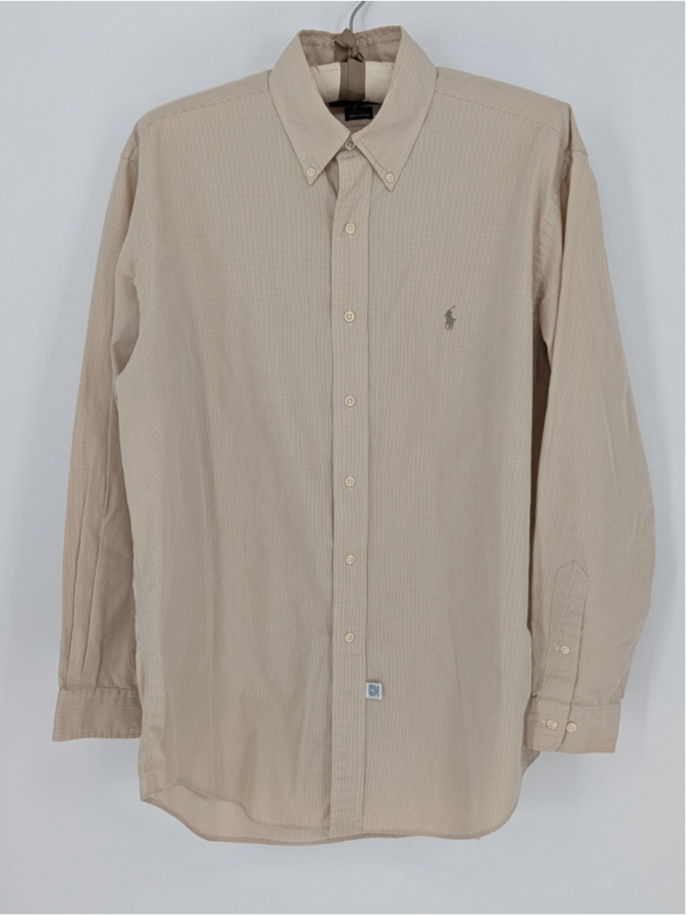 Vintage Ralph Lauren Yarmouth Shirt Mens 16.5 34/35 Beige Micro Check Cotton